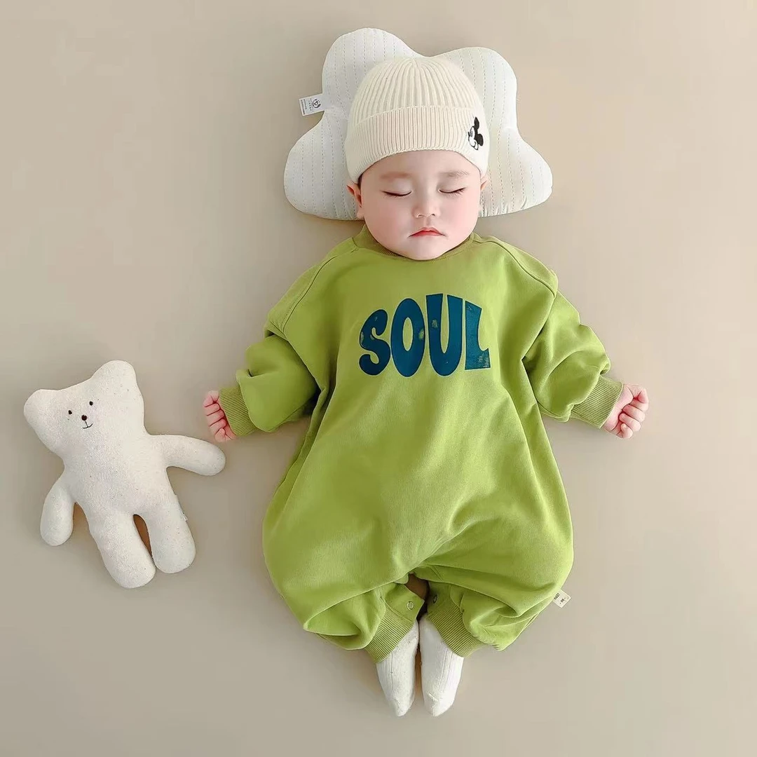 新品巴拉巴拉婴儿连体衣春秋外出服可爱超萌宝宝衣服春秋字母哈衣
