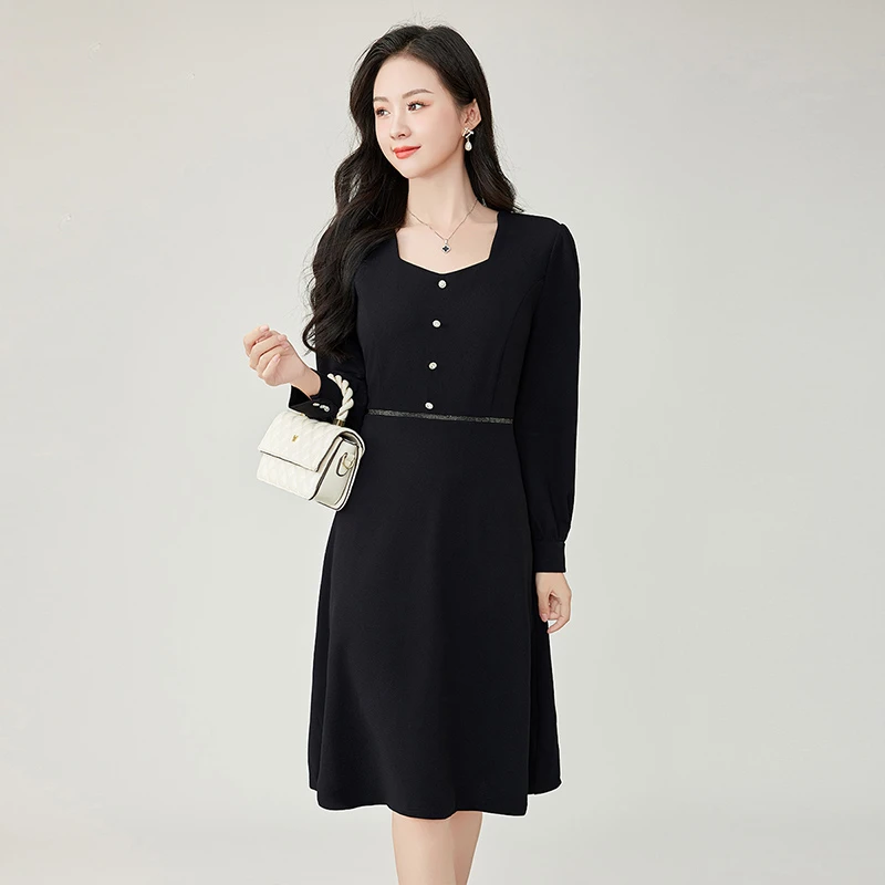 奢姿2025春季新款胖妹妹气质方领裙子大码女装肥mm宽松连衣裙