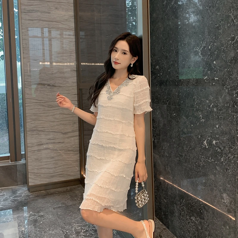 [奢姿轻奢系列]温柔优雅连衣裙大码女装夏季新款胖妹妹亮钻裙子