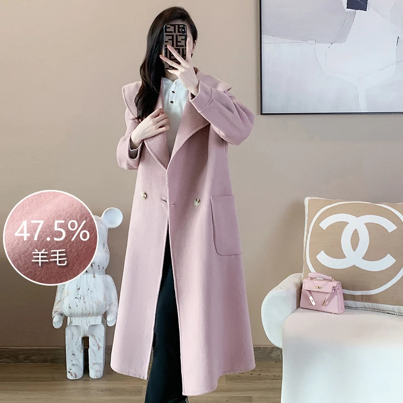 奢姿2024年冬装新款大码女装时尚翻驳领外套胖妹妹双面呢大衣