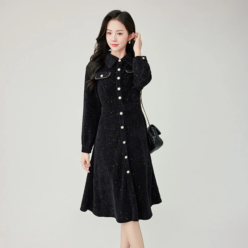 奢姿2025春季新款大码女装时尚气质法式连衣裙胖妹妹单排裙子