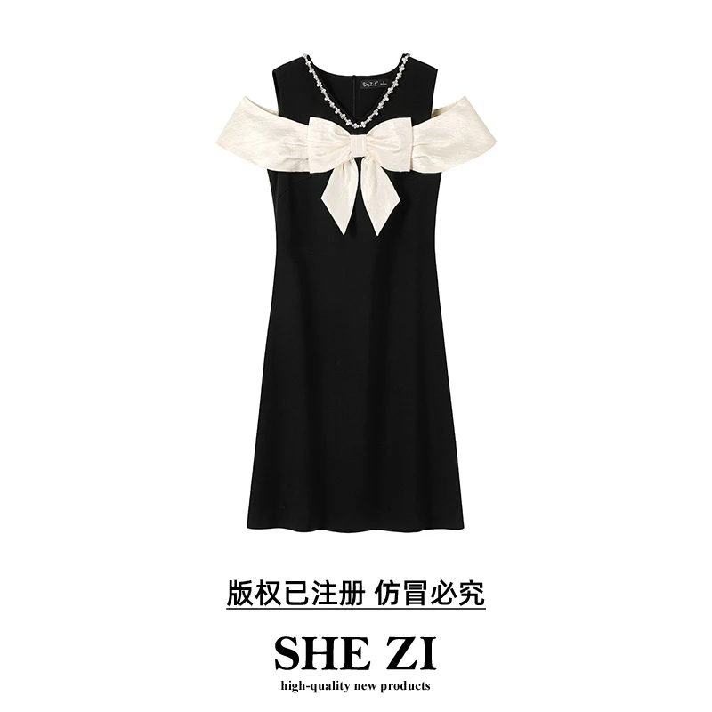 [奢姿轻奢系列]大码女装2025夏季蝴蝶结装饰裙子胖妹妹露肩连衣裙