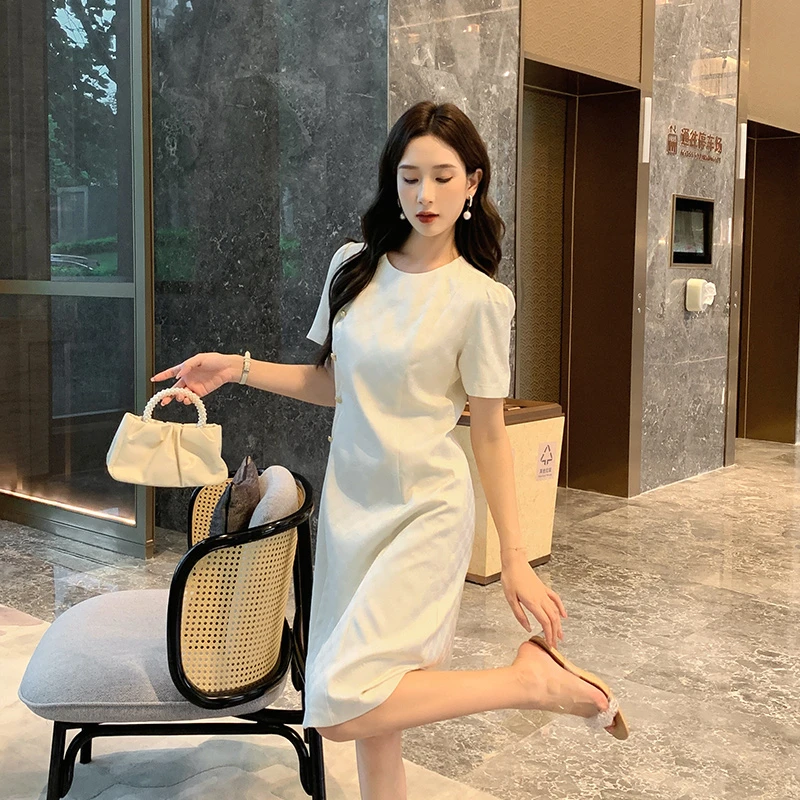 [奢姿轻奢系列]圆领设计感连衣裙大码女装夏季新款胖妹妹提花裙子