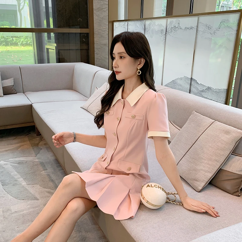 [奢姿轻奢系列]撞色翻领连衣裙大码女装夏季新款胖妹妹开衫裙子