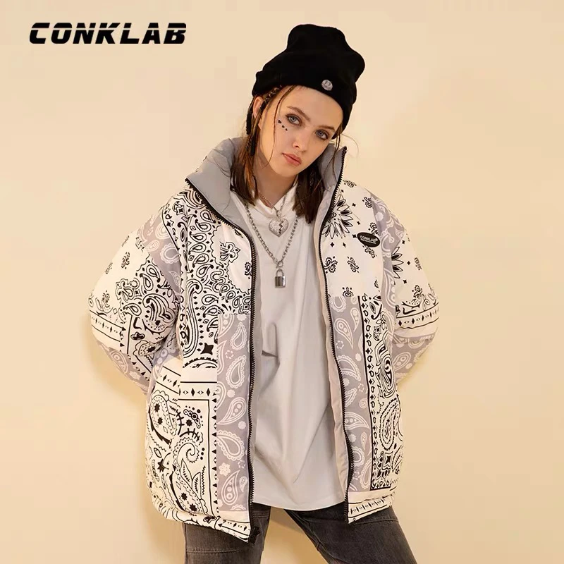 [羽绒服]Conklab男女同款两面穿腰果花羽绒服