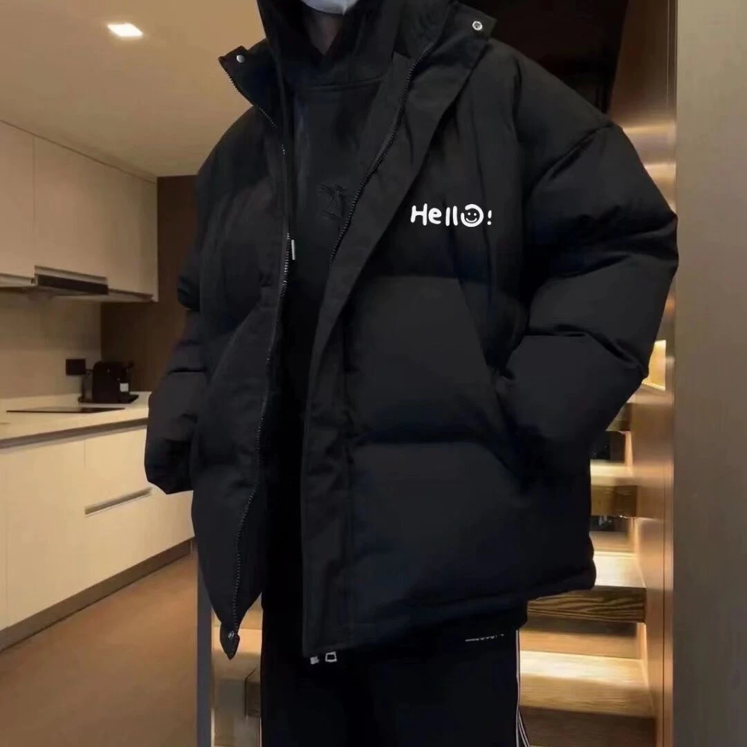 冬季韩式情侣男女款ins潮学生印花立领宽松加厚面包服男棉服外套