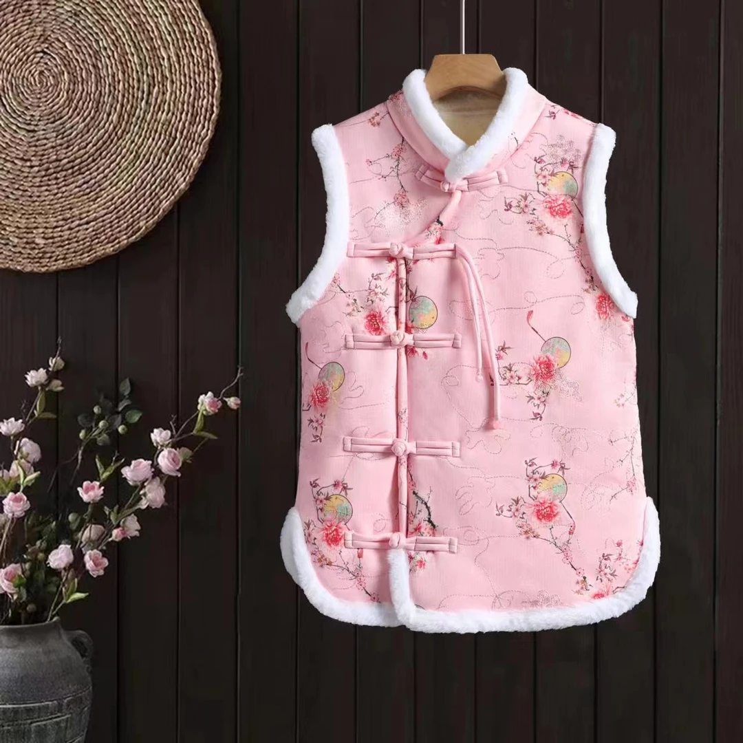 2023新款冬季爆款新中式东北碎花加绒马甲棉衣外套民族风盘扣坎肩