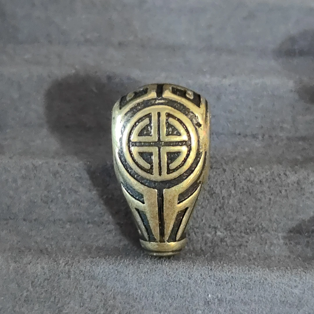 铜吊坠 博古纹三通8K金色双面雕刻文玩配饰星月金刚百香椰蒂108