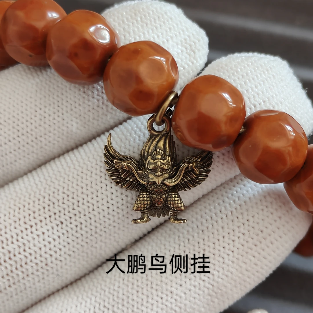 铜吊坠 黄铜大鹏鸟侧挂 吊坠复古黄铜配饰 金刚星月108佛珠
