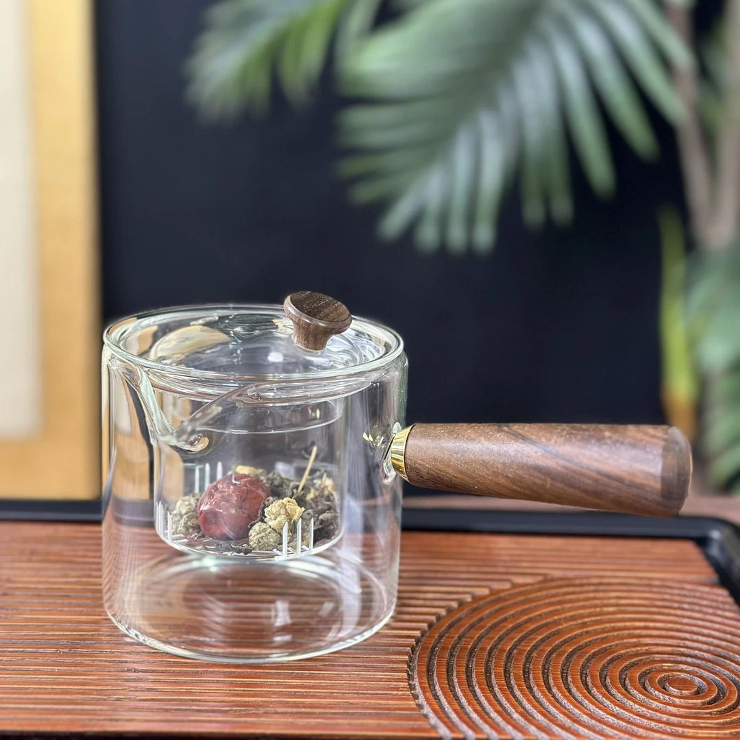 黑檀木玻璃侧把煮茶器家用加厚高硼硅500ml