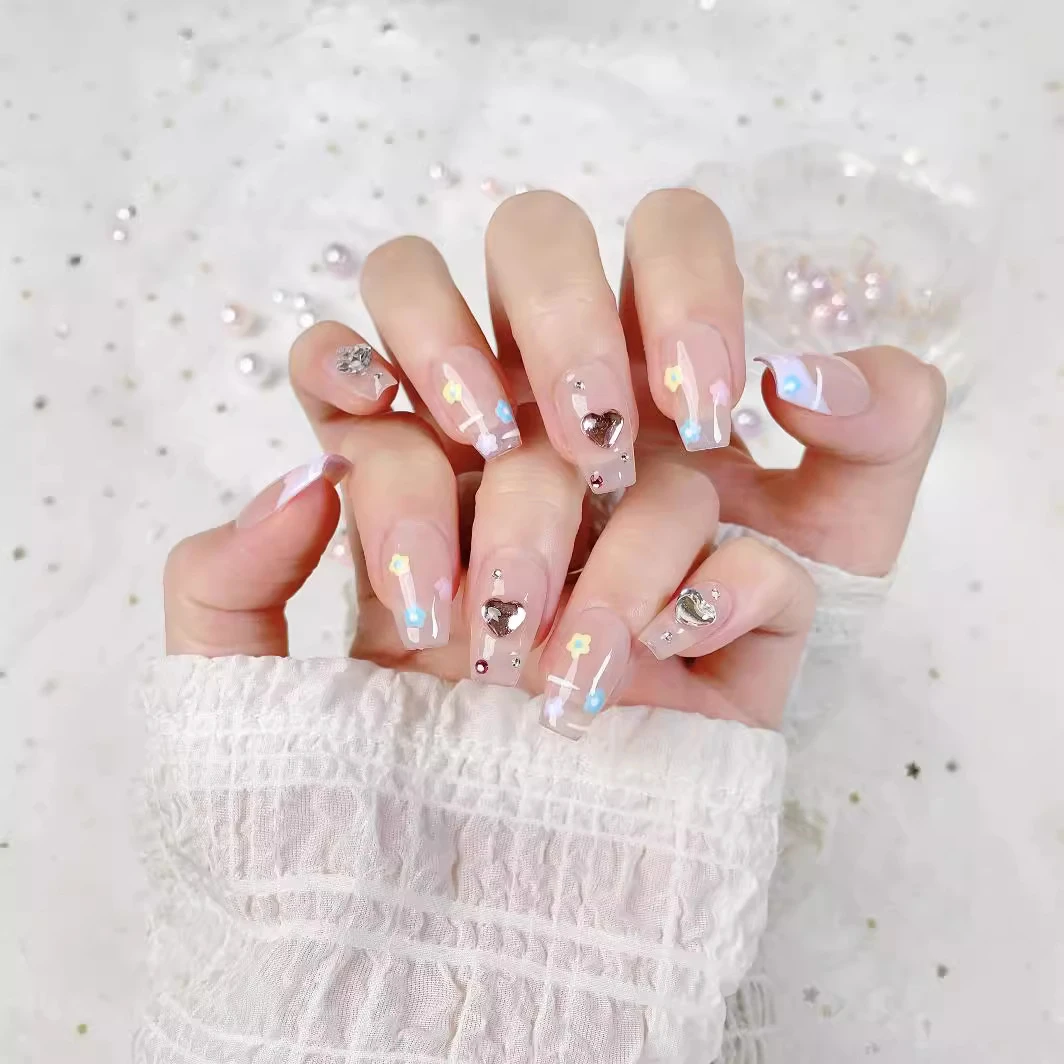 纯手工Un穿戴甲光疗美甲贴片成品短款假指甲片爱心钻手绘可拆卸