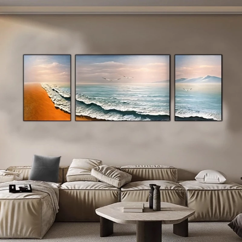 砂岩装饰画 高级感客厅沙发背墙三联组合画手工轻肌理简约