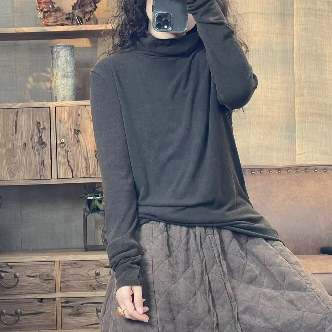 [四月阳光]秋冬棉料炒色做旧高领随身休闲百搭打底衫(长65胸围98)