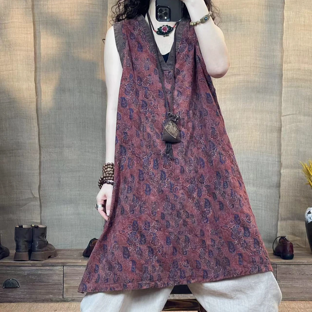 [四月阳光]春夏提花炒色印花长款休闲背心(长93胸围124)