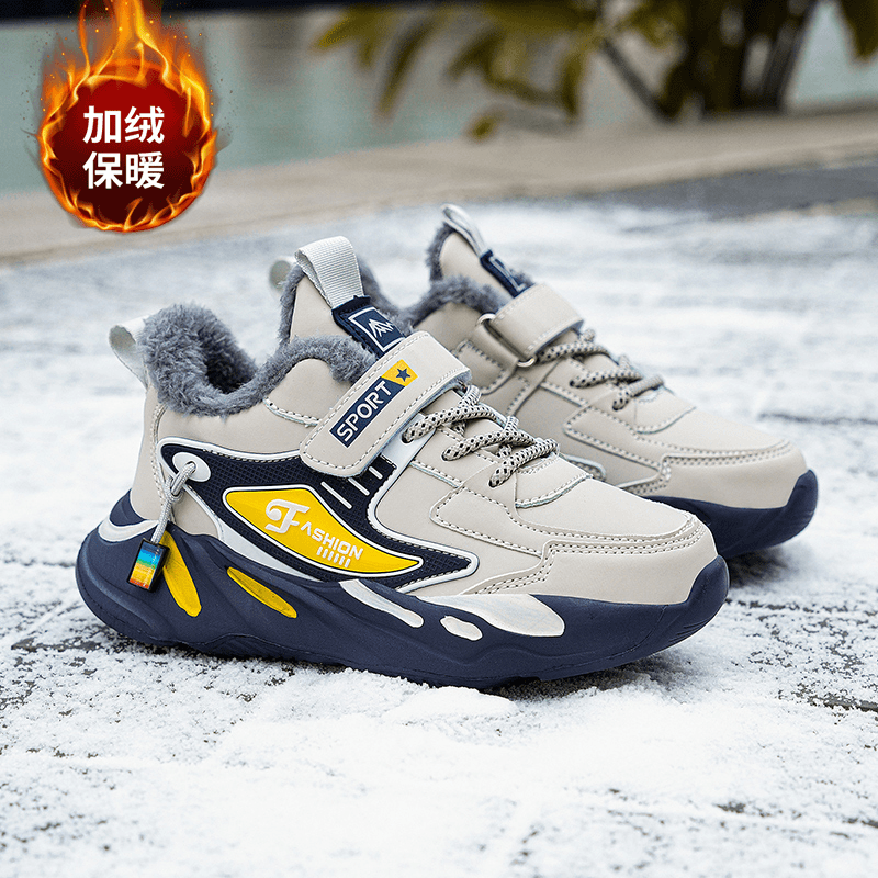 回力瑞冬季大棉跑步鞋运动鞋加绒加厚保暖休闲鞋中大童男孩男童