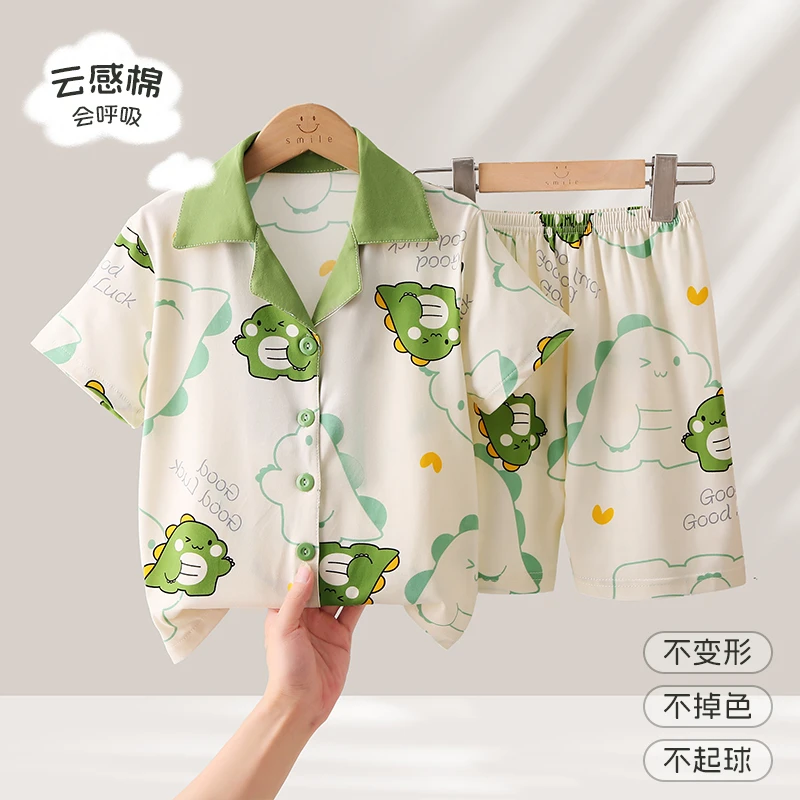 儿童款睡衣棉套装夏季卡通男童宝宝家居服男生薄款宽松短袖两件套