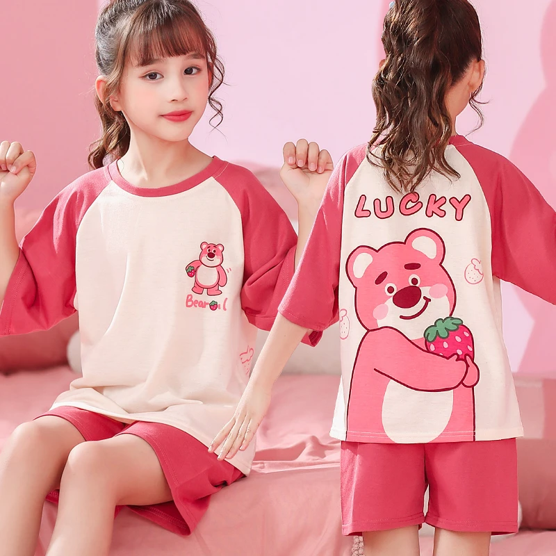 卡通儿童款睡衣女童夏天薄款套装短袖小女孩中大童夏季家居服宝宝
