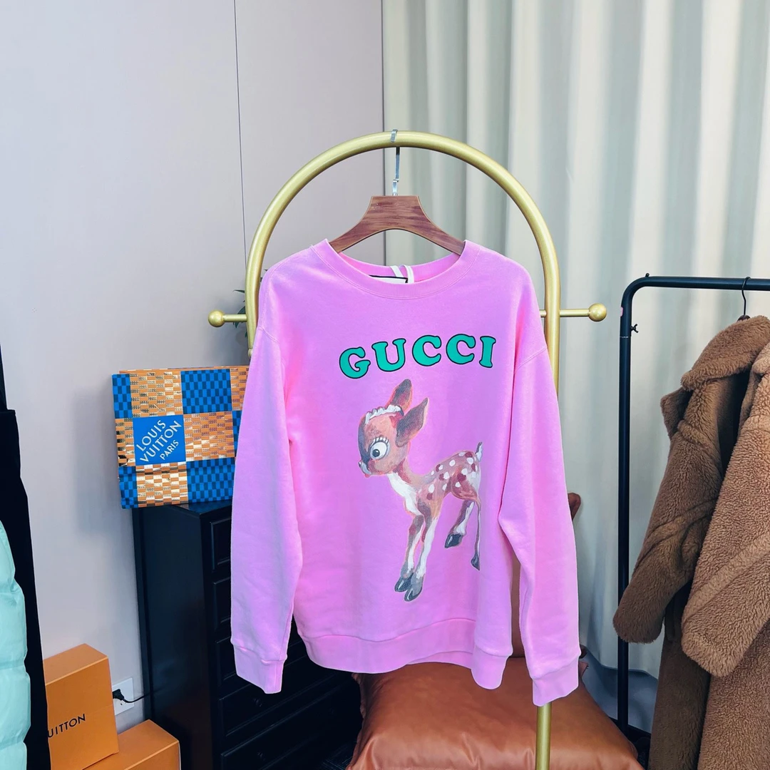 Gucci/古驰 粉色小鹿卫衣 m码 95新/无配件