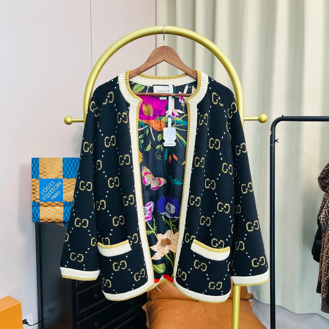 Gucci/古驰 黑色金丝满印开衫 xxs码/99新 无配件