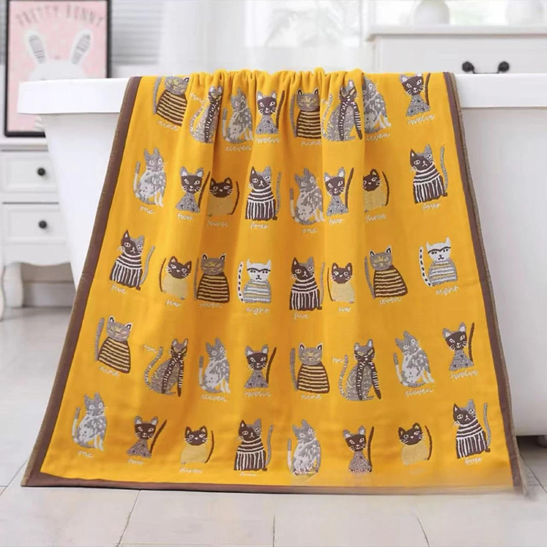 【文艺喵】多层全棉浴巾纱布柔软吸水亲肤大浴巾两条装