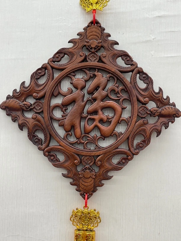 东阳木雕 对角35cm 菱形福 香樟木 实木 雕刻挂件