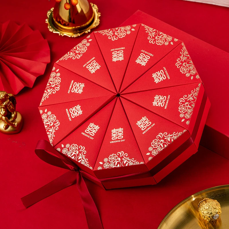 喜糖盒婚庆用品结婚红卡纸蛋糕盒礼盒创意回礼中式圆形大号糖果盒