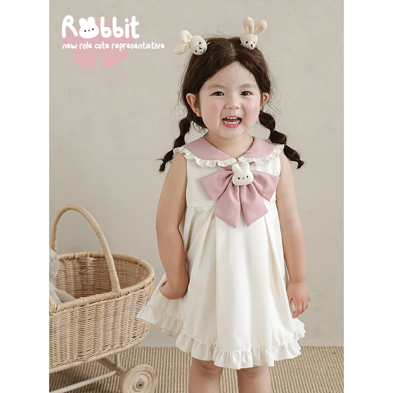 【夏款第四波新品】幼悠兔玩偶蝴蝶结 海军领连衣裙X3897