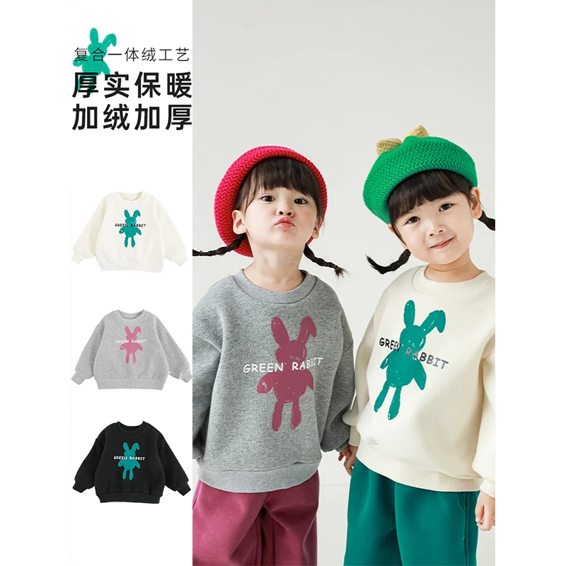【2024年秋冬清】yoyo 做旧胶印小兔一体绒休闲卫衣GD2532