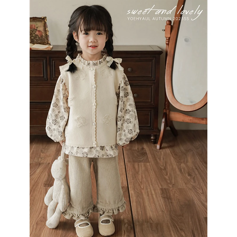 【清】幼悠 毛巾绣提花 波浪边针织马甲Q3162