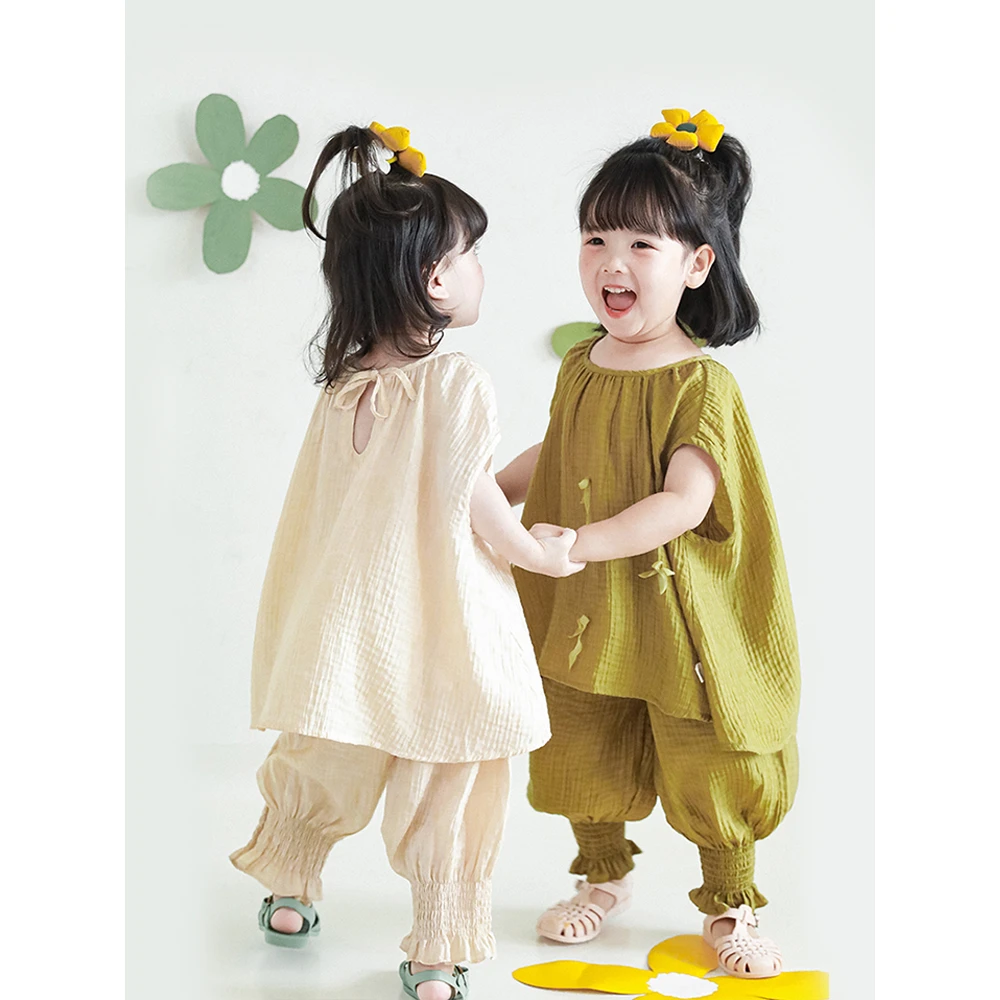 【清】纯色蝴蝶结小衫时尚上衣宝宝束脚裤套装X2861 X2862