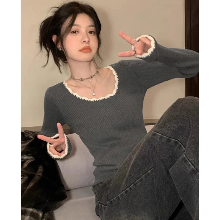 翰代维法式套头针织衫毛衣女秋冬高级感修身内搭小众设计感上衣服