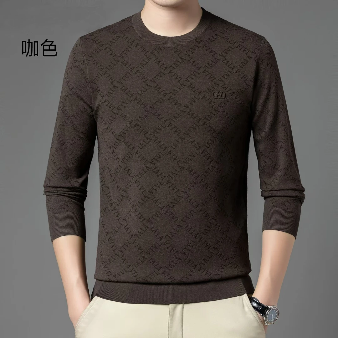 树邦轻奢秋冬薄款圆领长袖针织撞色简欧时尚百搭男士打底男款毛衣