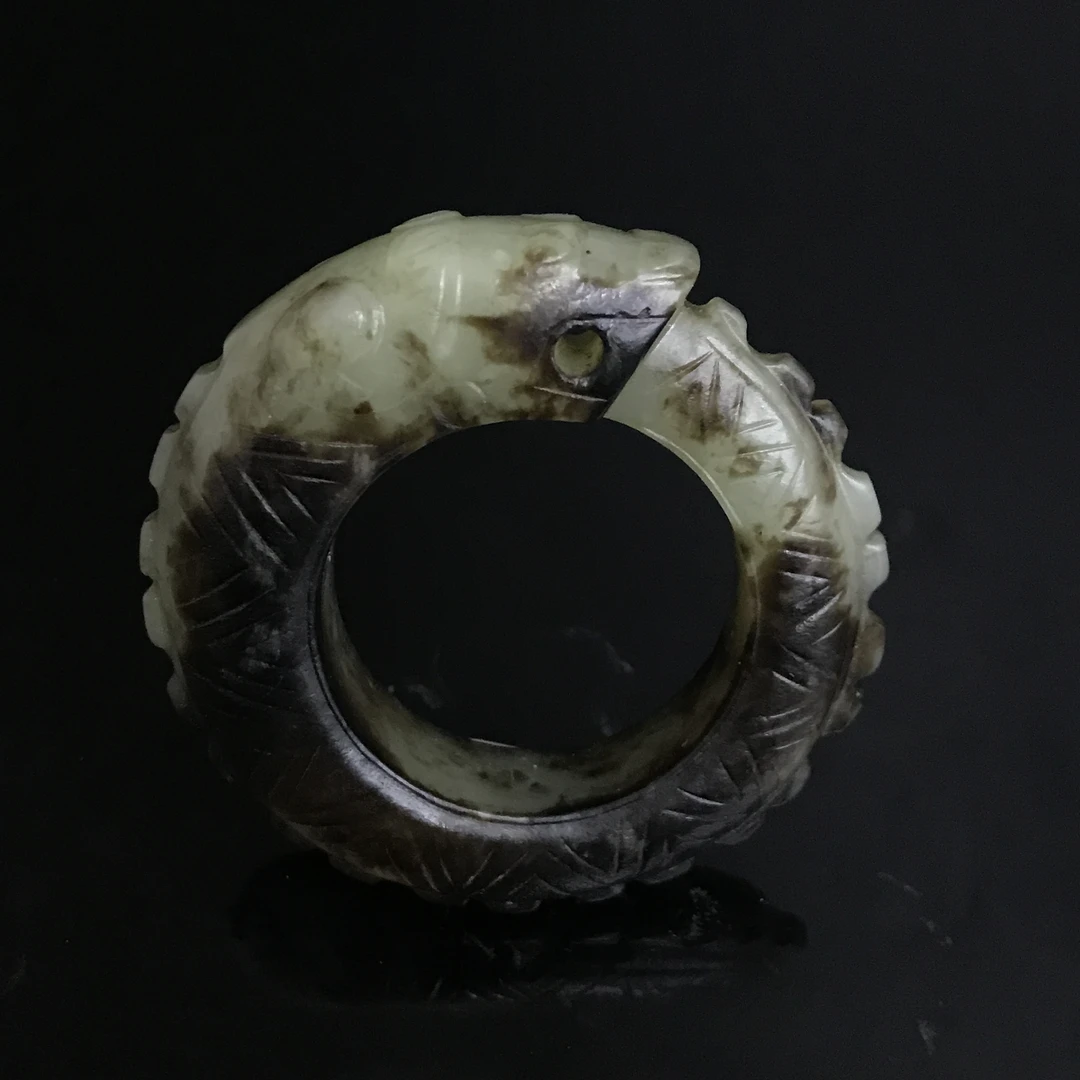 明代和田黄玉咬尾龙纹环/460843/收藏/传承/【友谊文物商店】