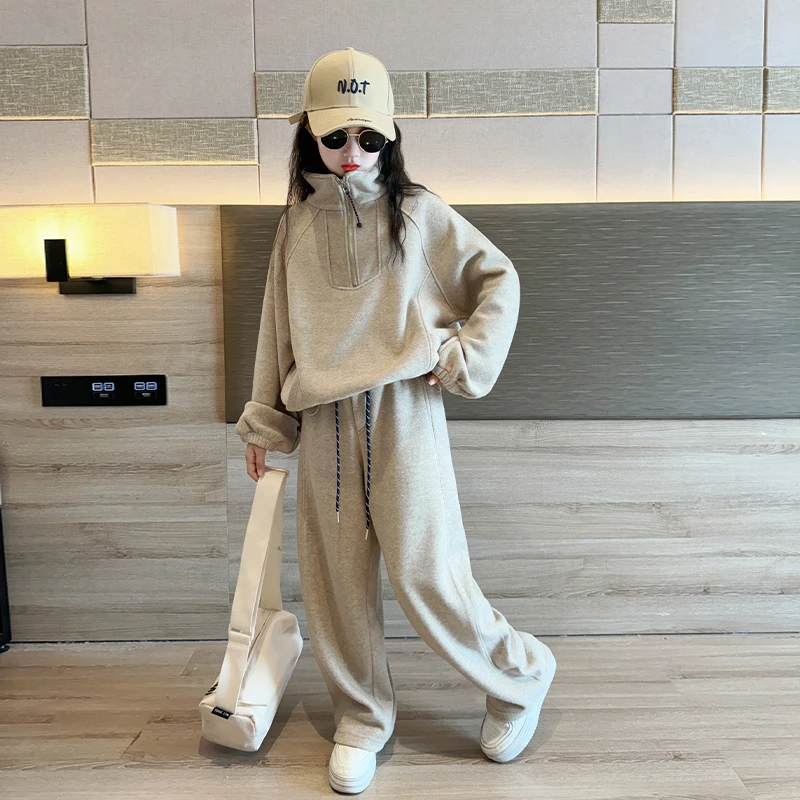 女童春装套装2025新款春秋款中大童卫衣宽松长袖两件套潮