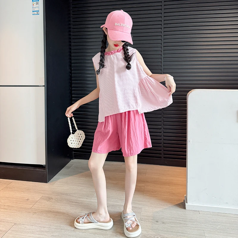 女童夏装套装2024新款儿童洋气无袖背心中大童夏季运动短裤两件套