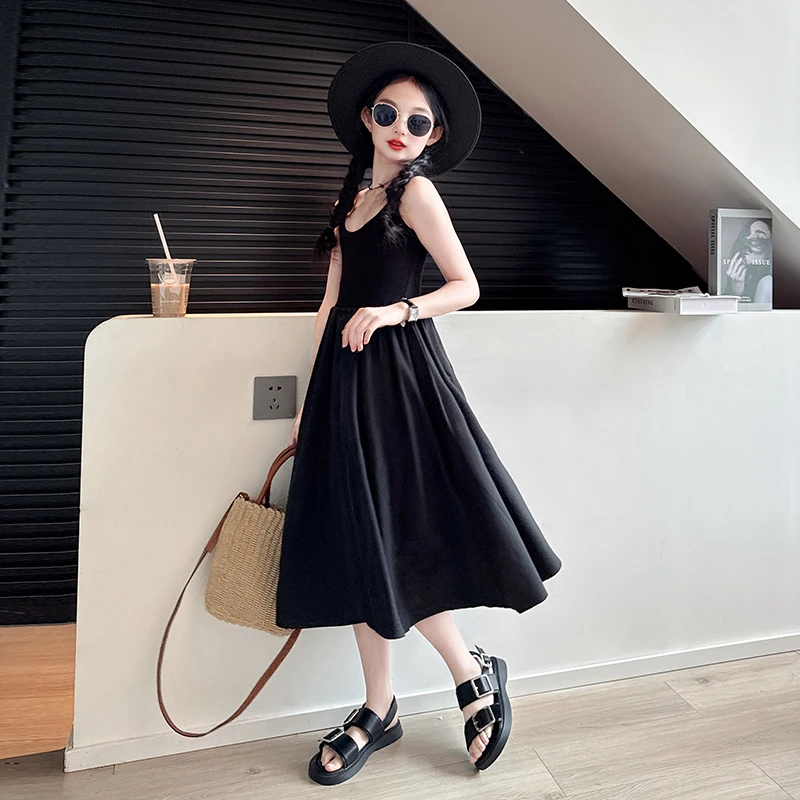 女童夏季连衣裙2024新款儿童夏装公主裙大童女孩夏款高级黑色裙子