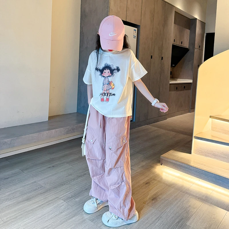 女童工装裤夏季新款儿童洋气薄款长裤子中大童网红时髦宽松街舞裤