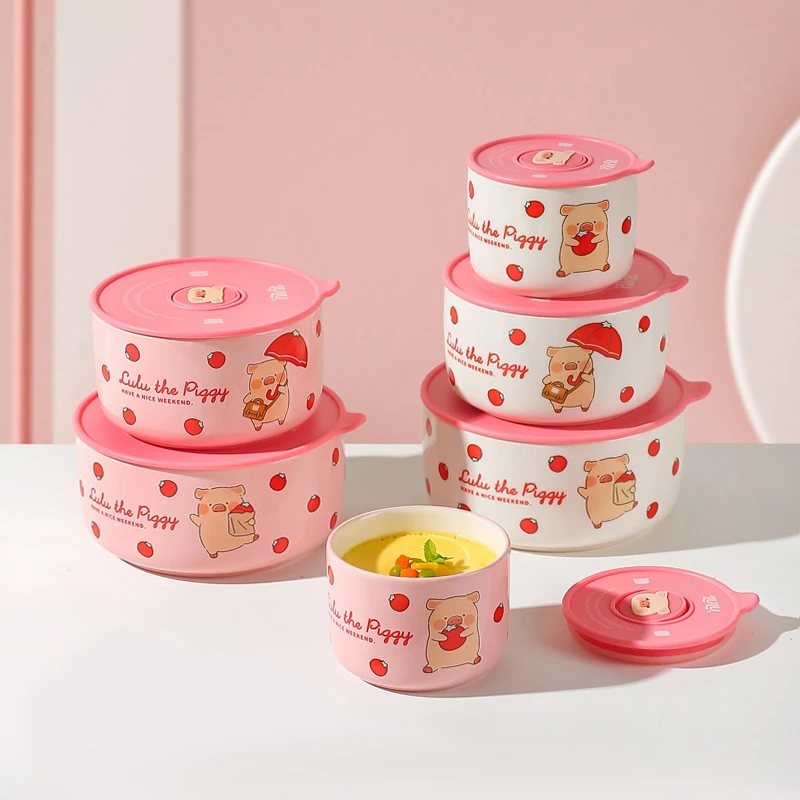 川岛屋&lulu猪联名 陶瓷密封饭盒微波炉加热上班族带盖便当保鲜碗