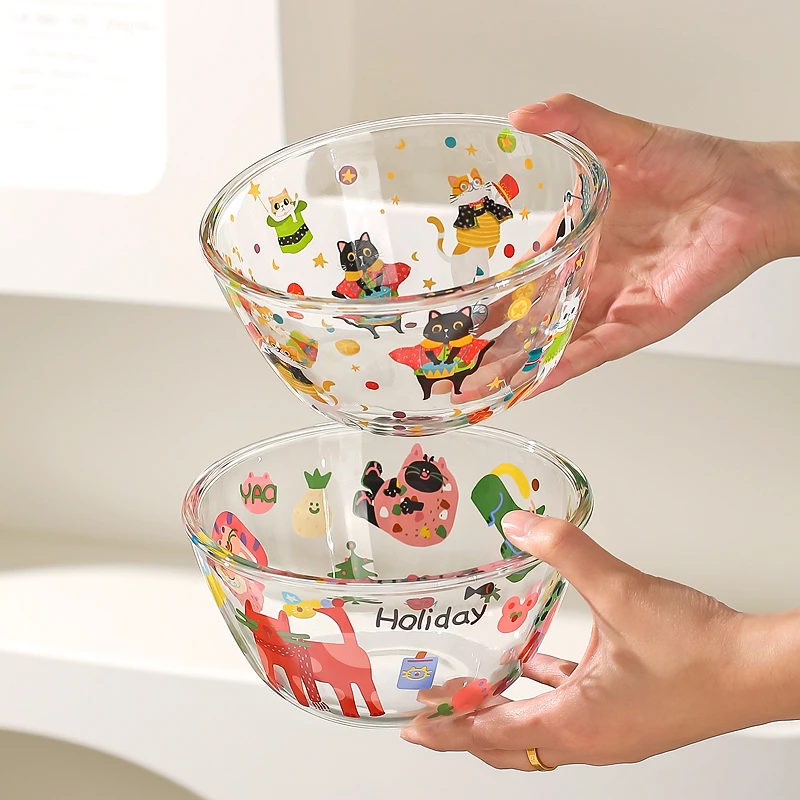 川岛屋透明玻璃碗高颜值水果沙拉碗家用可爱燕麦碗早餐酸奶甜品碗