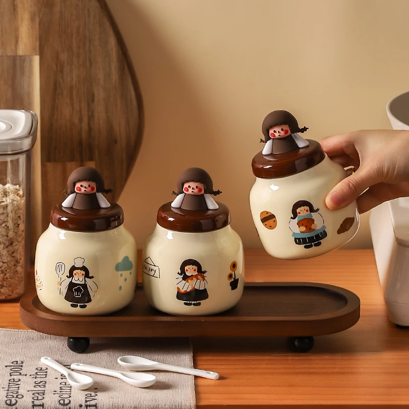 川岛屋调料罐调料盒厨房家用陶瓷装盐味精罐子调味品收纳组合套装