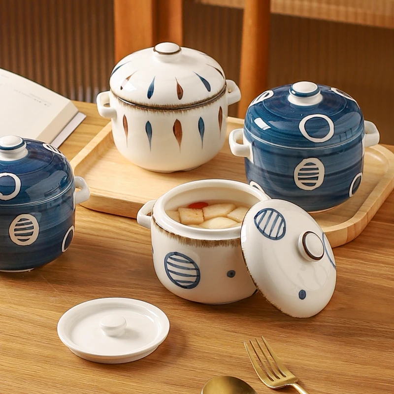 川岛屋日式陶瓷小炖盅一人份隔水炖家用炖蛋蒸盅燕窝汤盅炖烤梨罐
