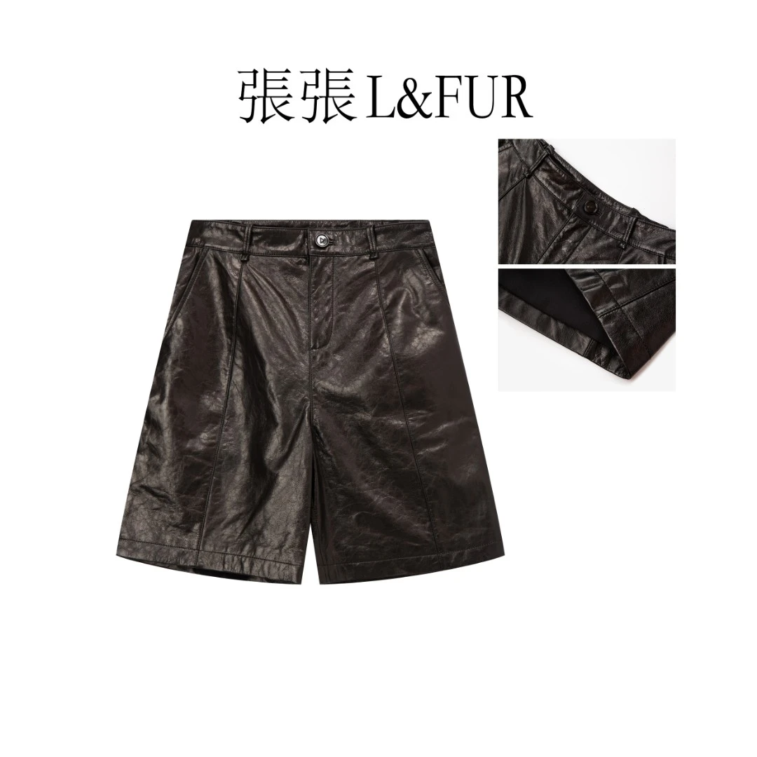 張張L.FUR 新品酷飒真皮高腰短裤K5K033