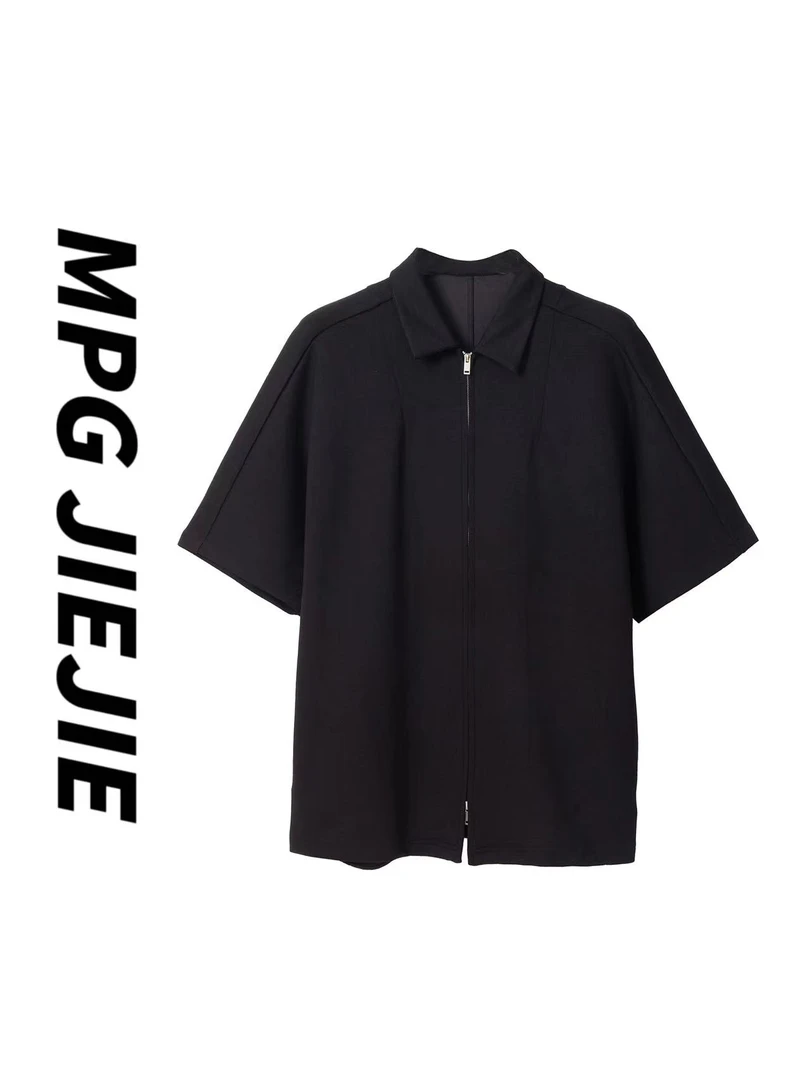 MPG JIEJIE【心动一刻】2024春夏气质休闲黑色翻领女士时尚百搭T恤