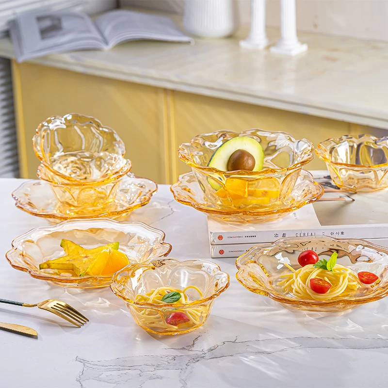 【斯威迩出品】高颜值琥珀玫瑰花语系列套装轻奢小吃碗沙拉碗盘餐具