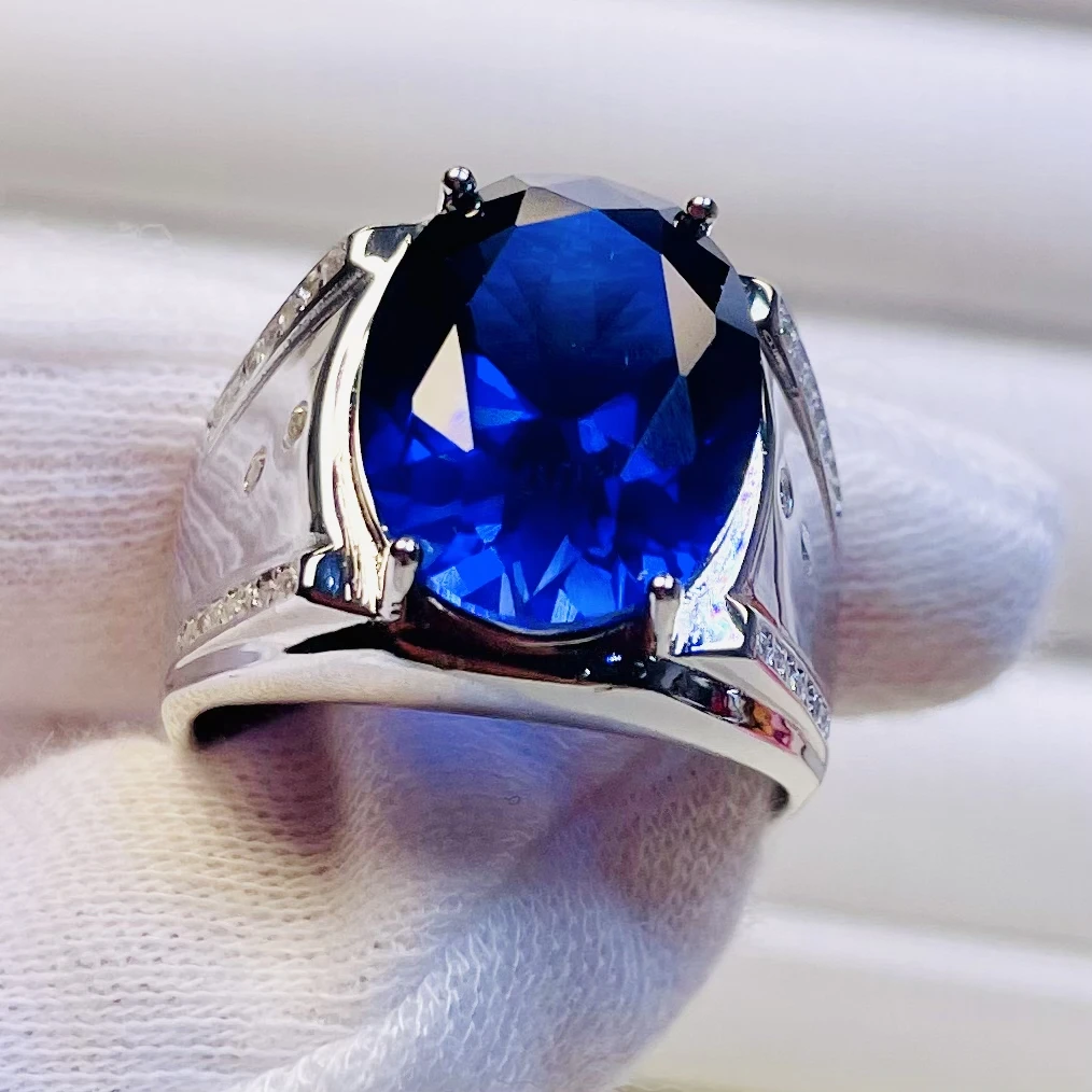 培育蓝宝石霸气款蓝宝石男戒