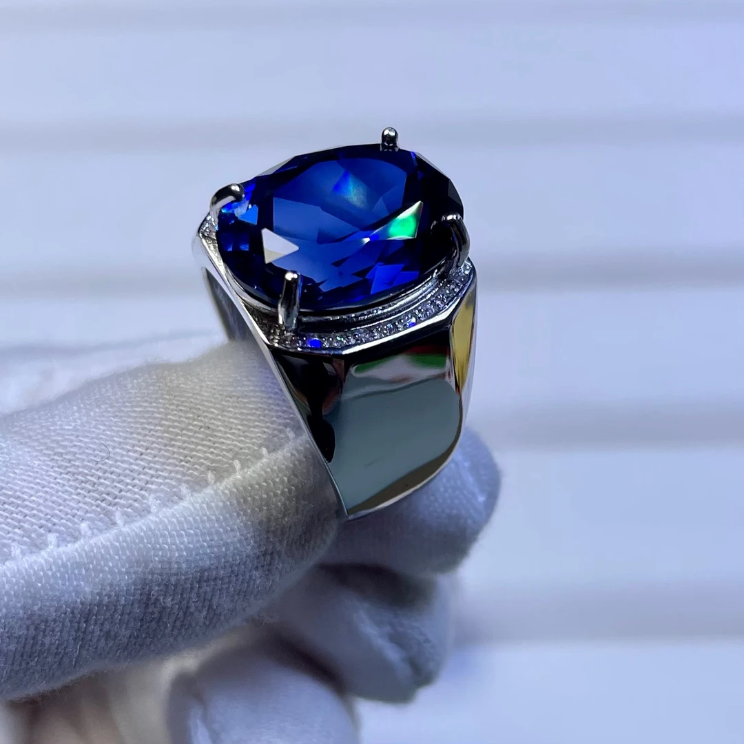 蓝宝石（处理）大气款12×16mm蓝宝石男戒