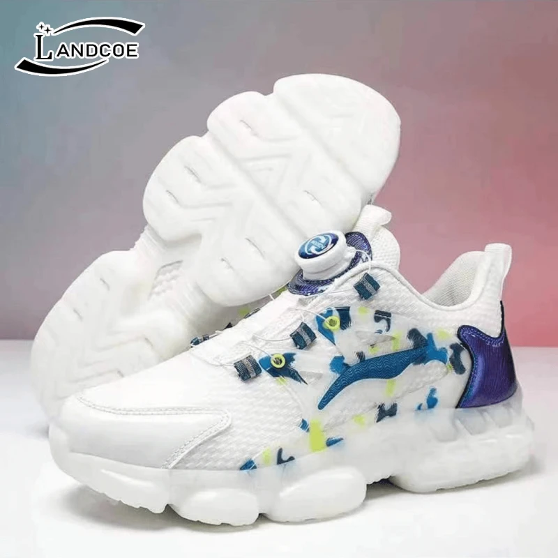 LANDCOE早秋新款男士自适应旋钮扣双网面软底休闲跑步运动鞋潮鞋