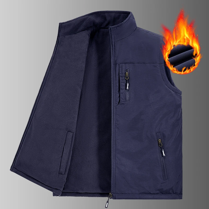 秋冬款加绒保暖马甲男士户外双面穿钓鱼坎肩背心潮摇粒绒加厚外套