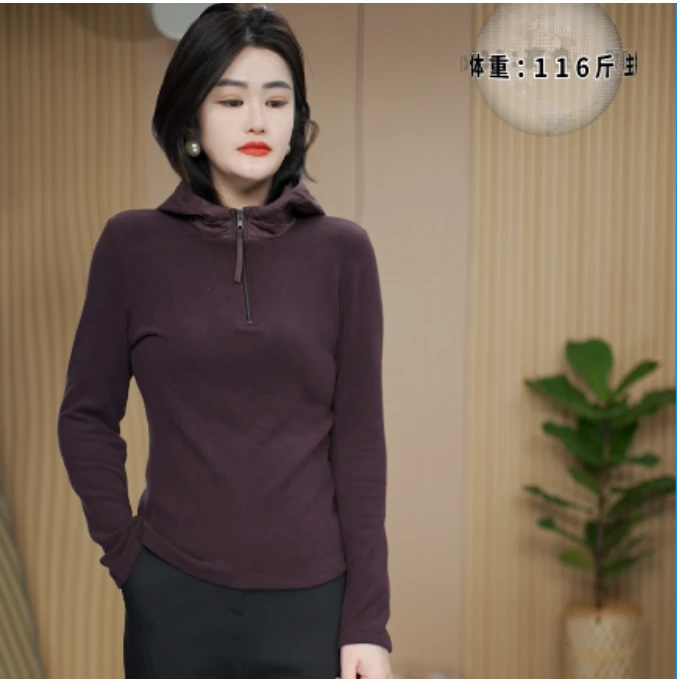 【湘姐推荐】X188秋冬百搭半拉链自带发热连帽德绒卫衣