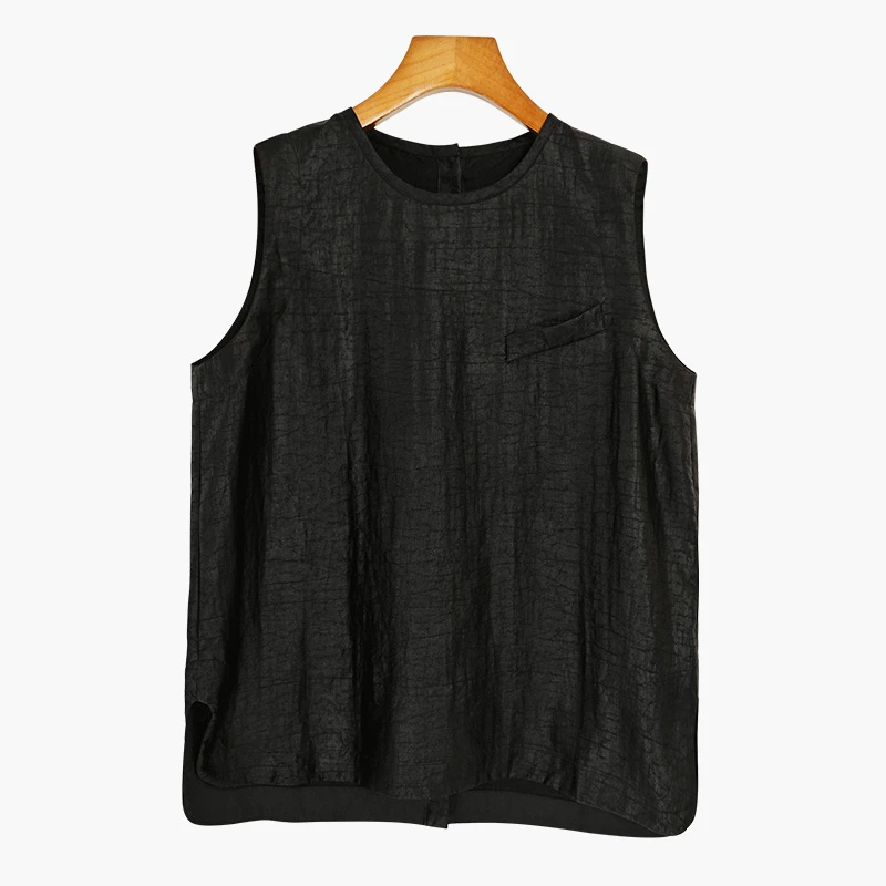 香云纱桑蚕丝龟纹圆领无袖背心（240656）